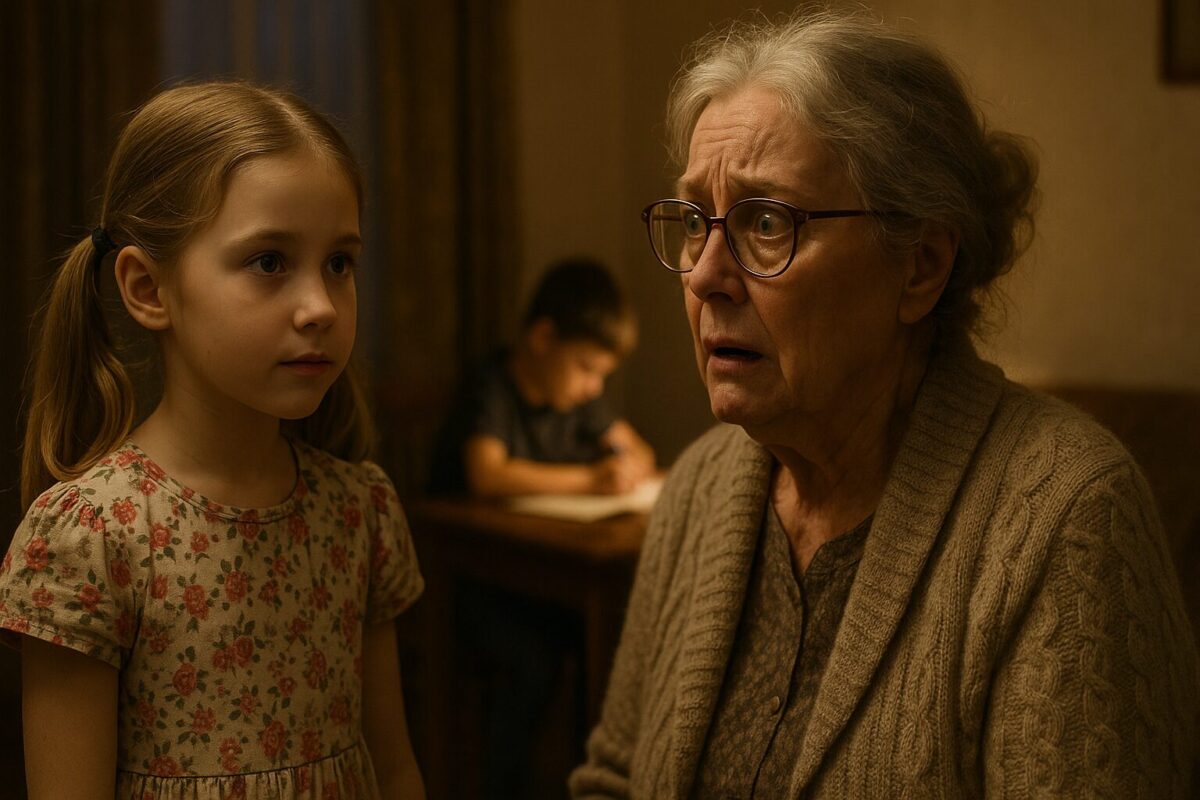 — Алёнка — девочка, 8 лет. Светлые русые волосы, два хвостика, платье с цветочным принтом. Взгляд искренний и серьёзный.