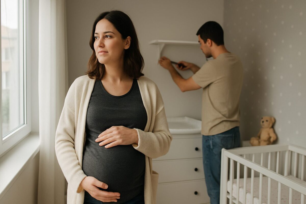 Женщина с телефоном в руке смотрит на входящий звонок «Мама».