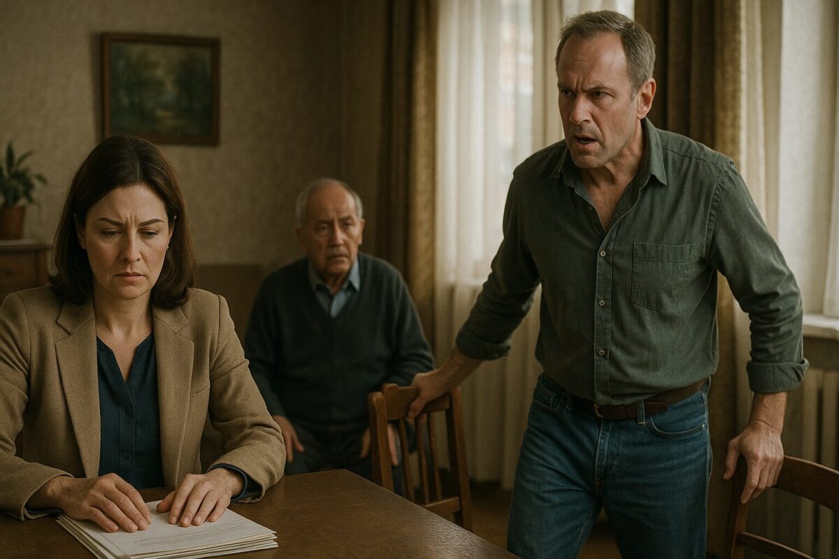 семья, отец после инсульта, пожилой мужчина у окна, дочь и сын спорят, забота, примирение, семейные отношения, поддержка, реализм