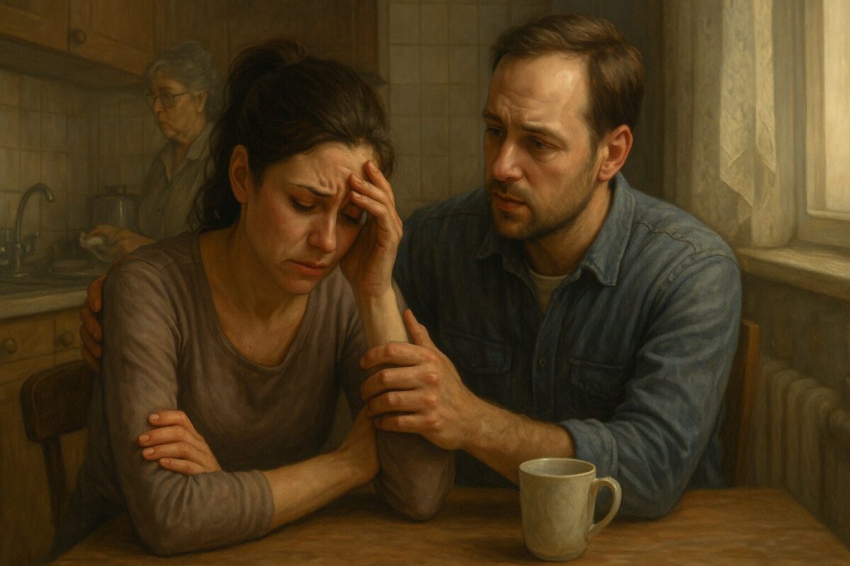 Семейная драма, родители и дочь в ссоре, напряжённая атмосфера, реалистичная сцена