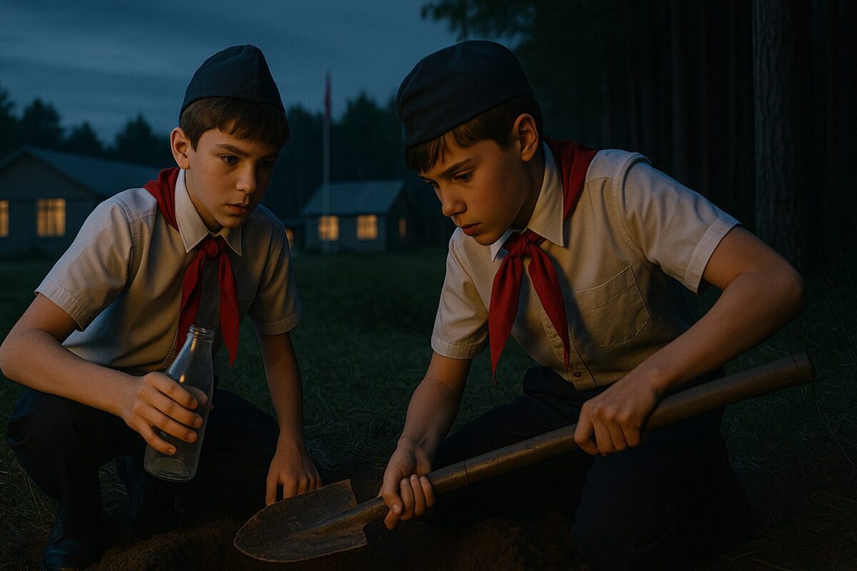 Пионеры закапывают капсулу времени возле лагеря «Созвездие», 1973 год, СССР, детская дружба