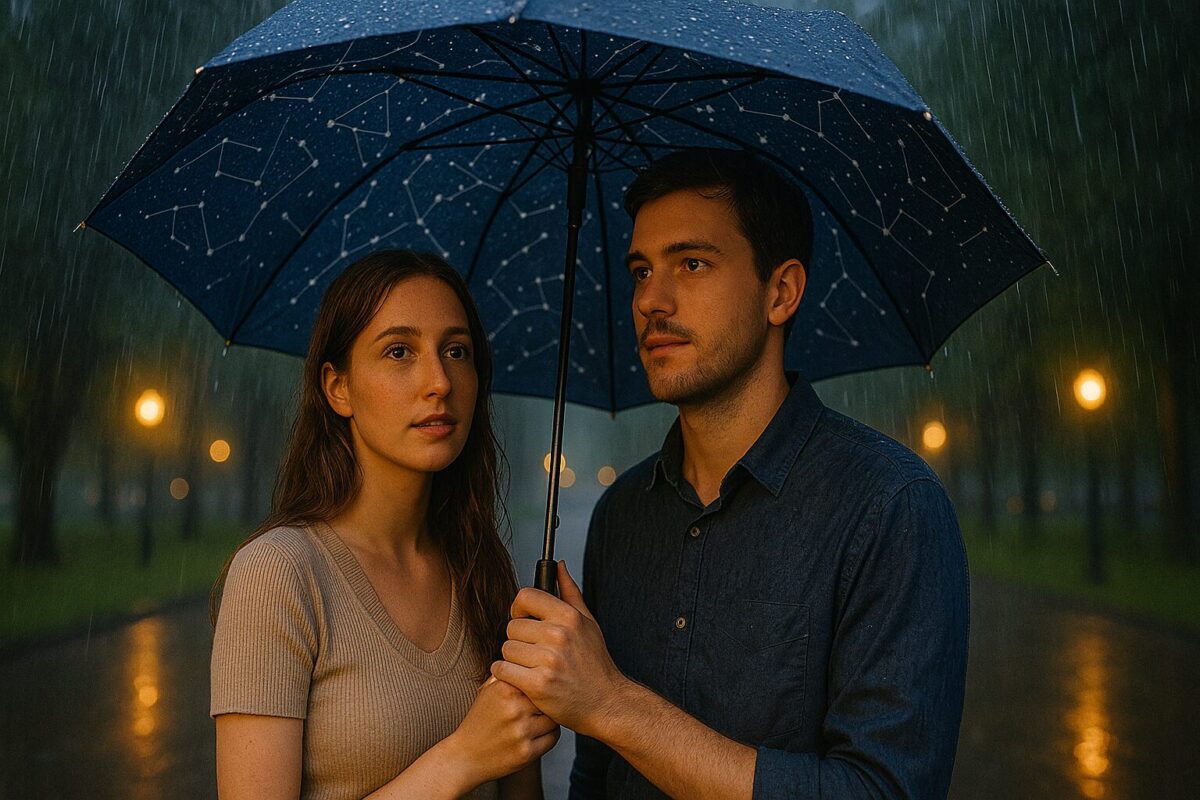 Романтическая встреча под дождём, звёздным зонтом, летним ливнем, история любви в парке