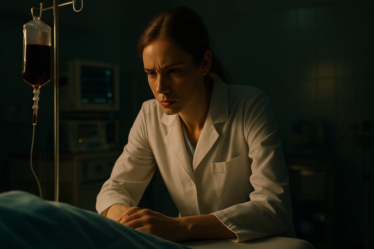 Женщина-хирург проводит экстренное переливание крови пациенту в операционной больницы