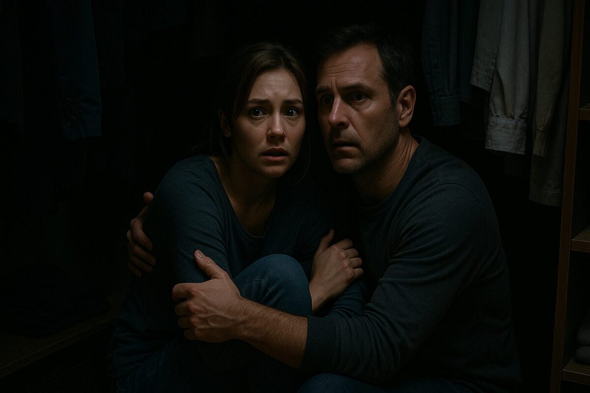 Женщина и мужчина скрываются в гардеробной, опасность и страх