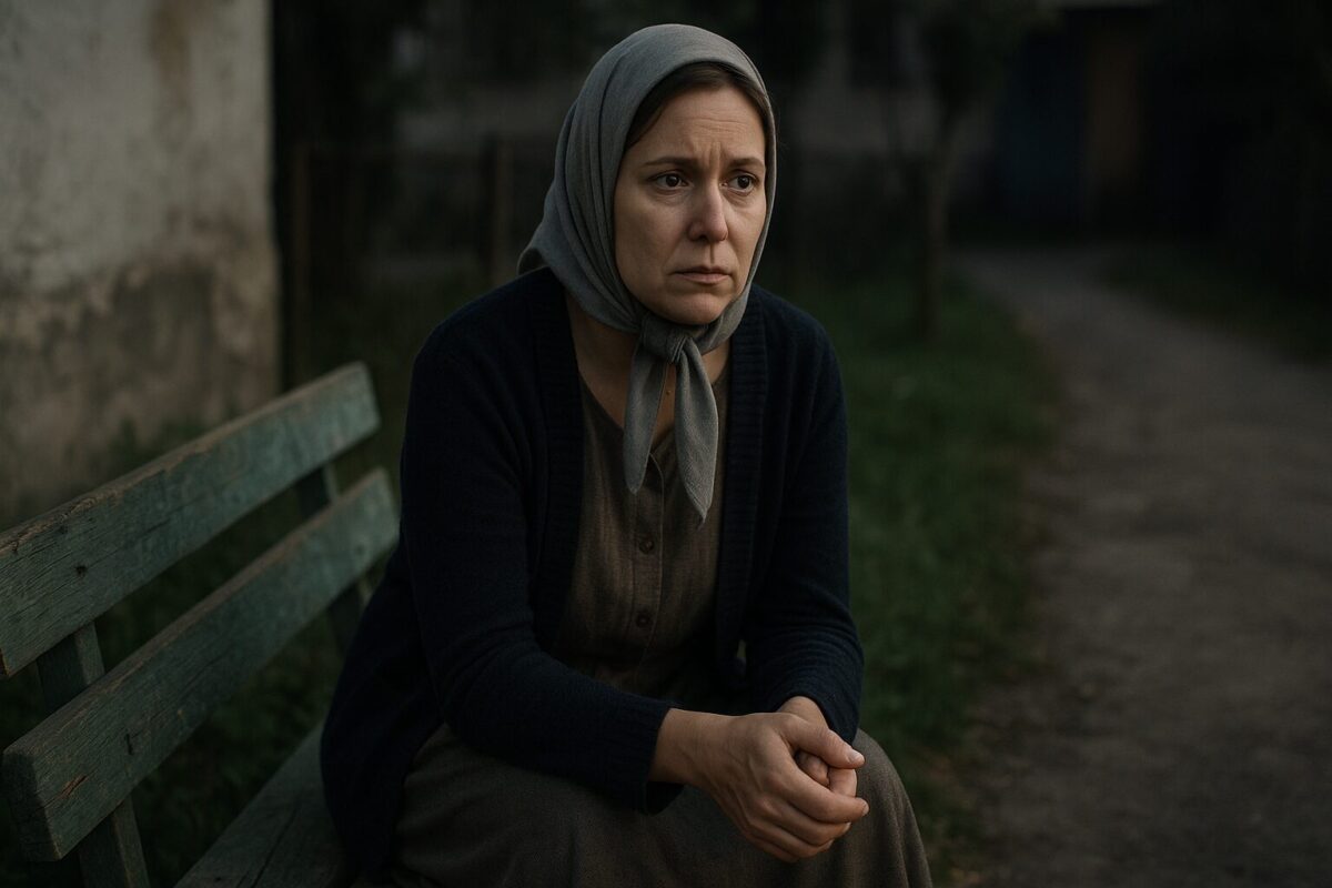 Женщина 40 лет с шрамами на лице сидит на лавочке, тайна прошлого, предательство и спасение.