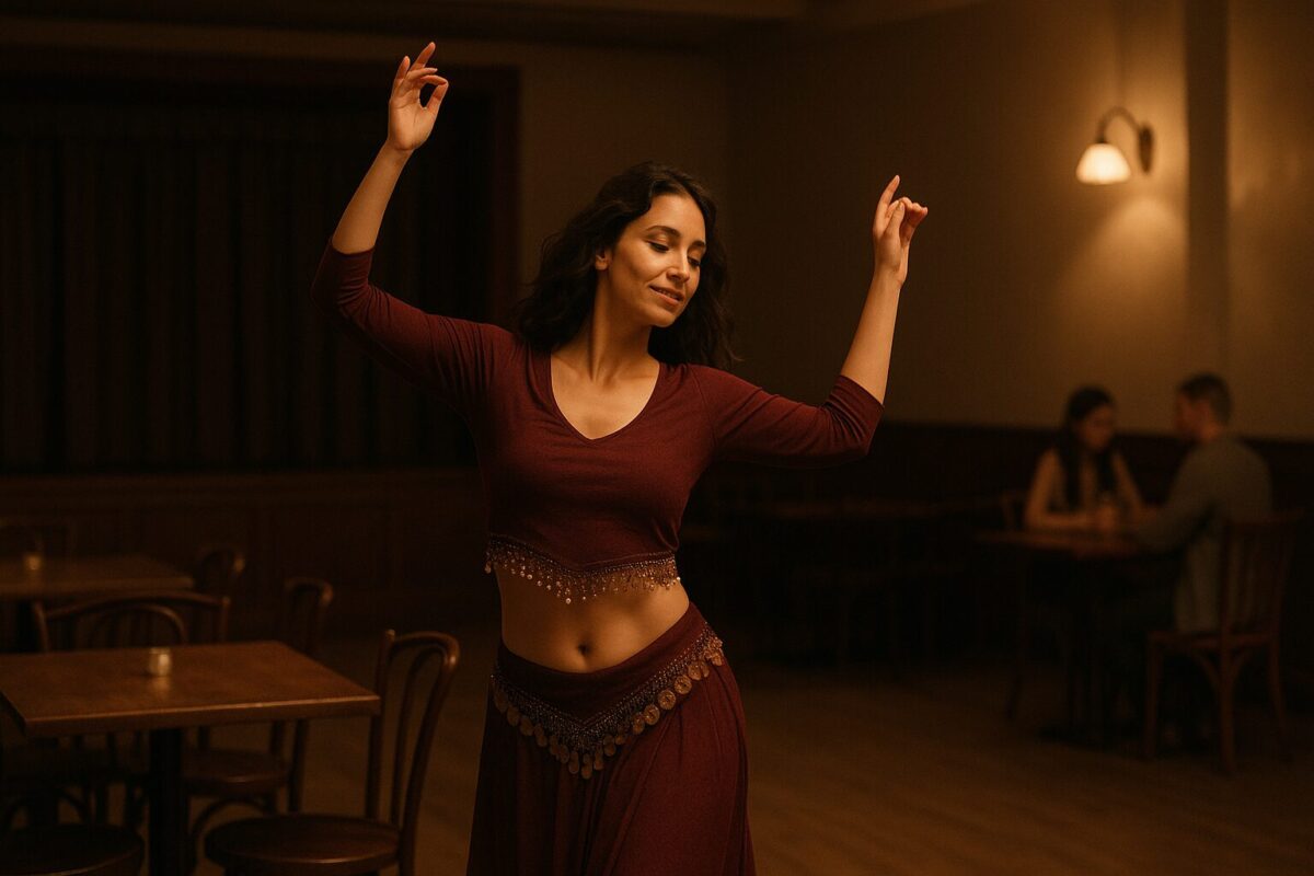 Молодая женщина танцует в пустом кафе. Новая жизнь после развода