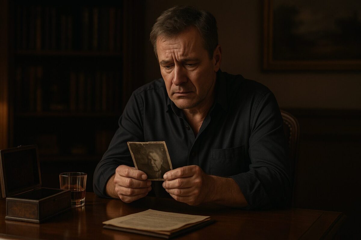 Отец рассказывает правду о матери — мужчина с фотографией в кабинете, вечер