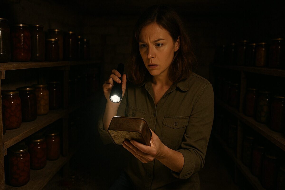 Невестка нашла тайник в погребе — женщина с жестяной коробкой среди банок, тревожный момент раскрытия секрета