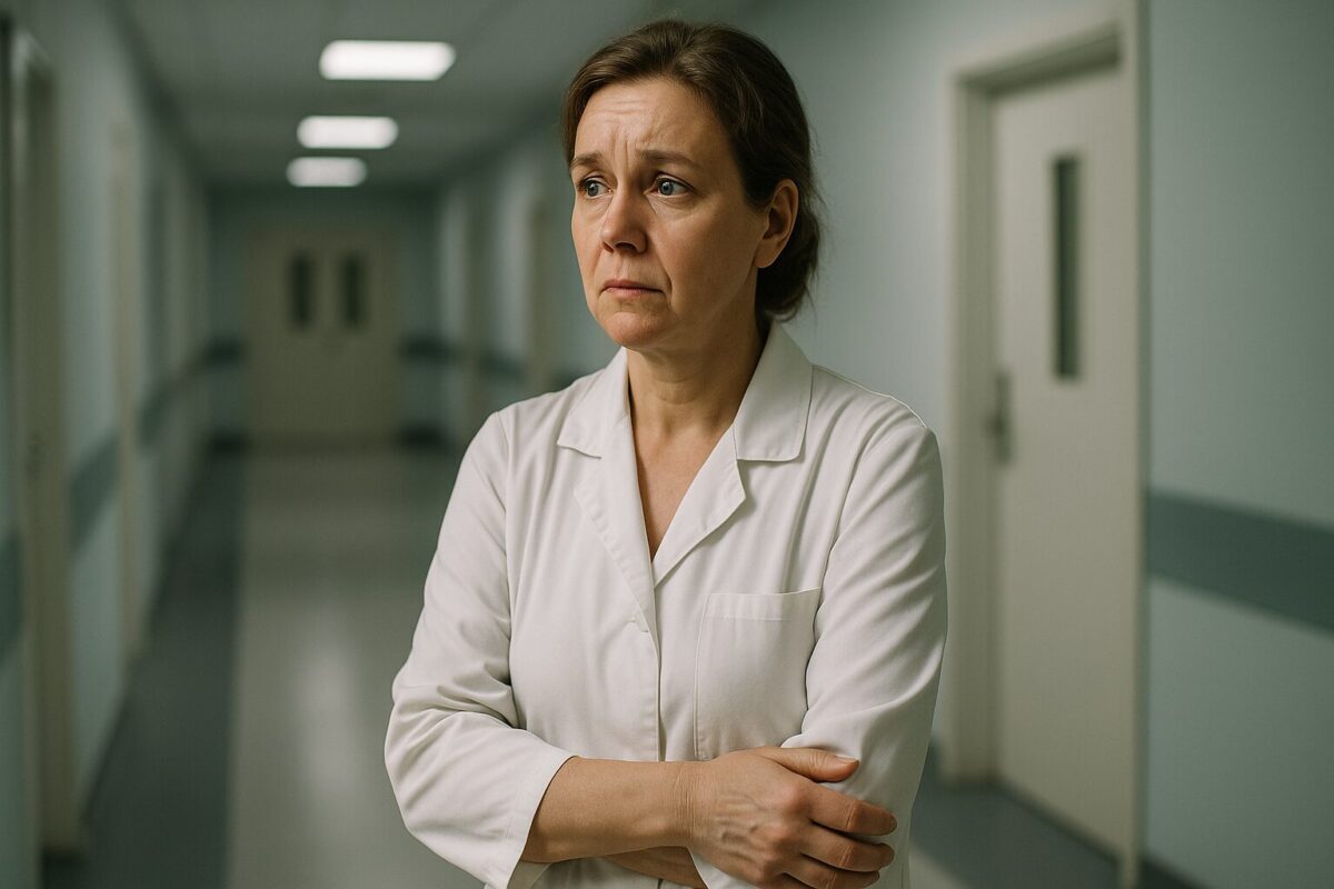 Тётя спасает племянницу — женщина-врач в больничном коридоре с фотографией девочки