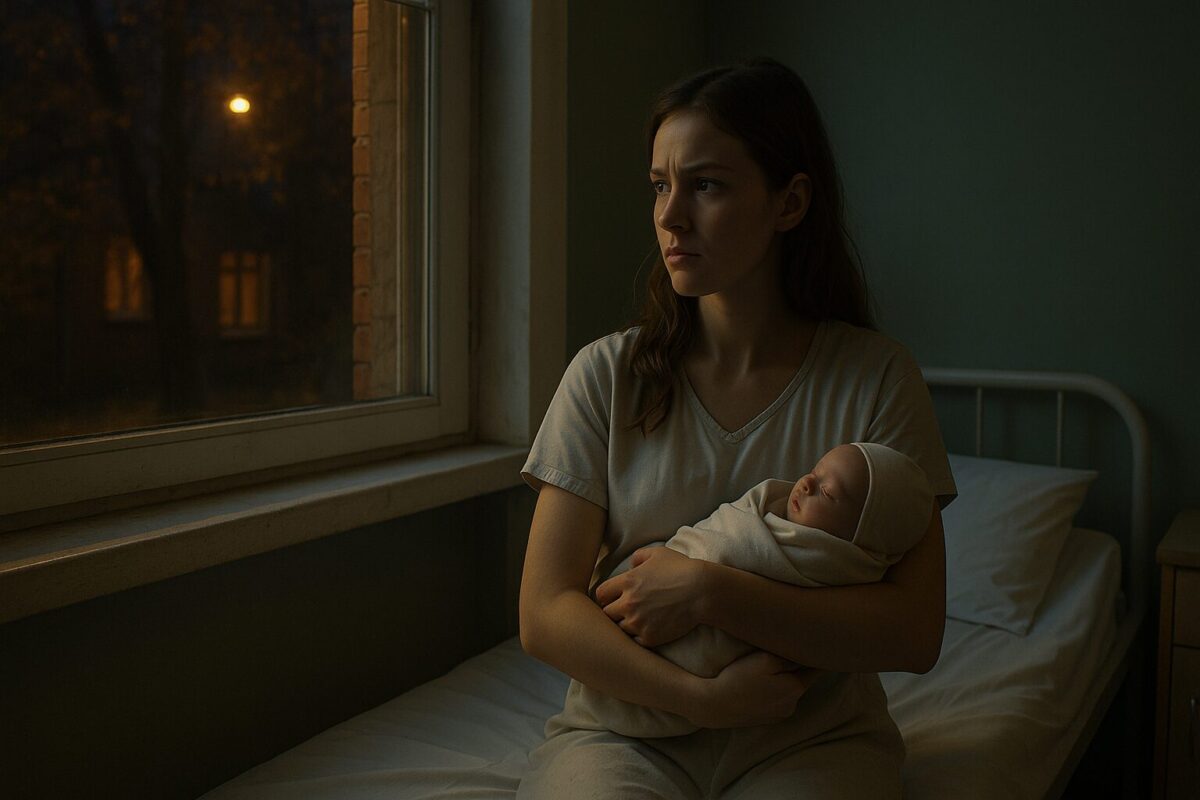 Молодая мама с новорождённой в палате роддома ночью