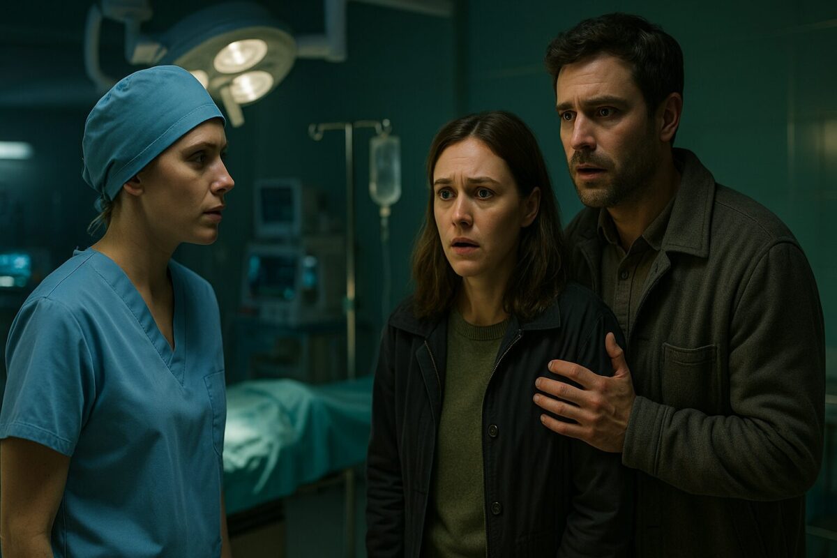 Женщина-кардиохирург встречается с потрясёнными родственниками в больнице