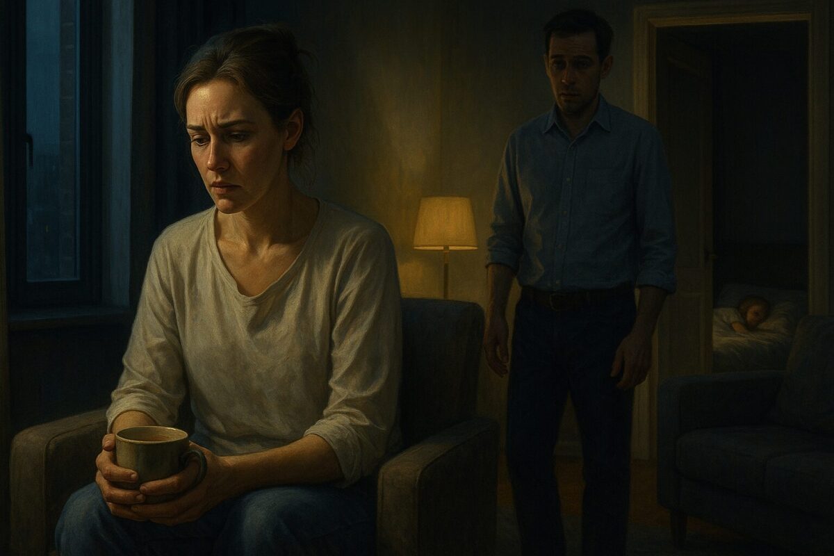 Женщина в кресле переживает кризис доверия к мужу из-за слов подруги о предательстве и тайне отцовства