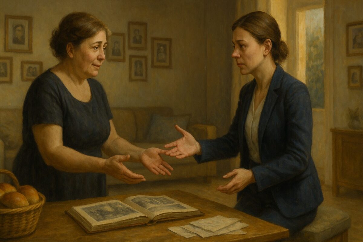 Две сестры примиряются в родительском доме после конфликта из-за наследства, семейный альбом