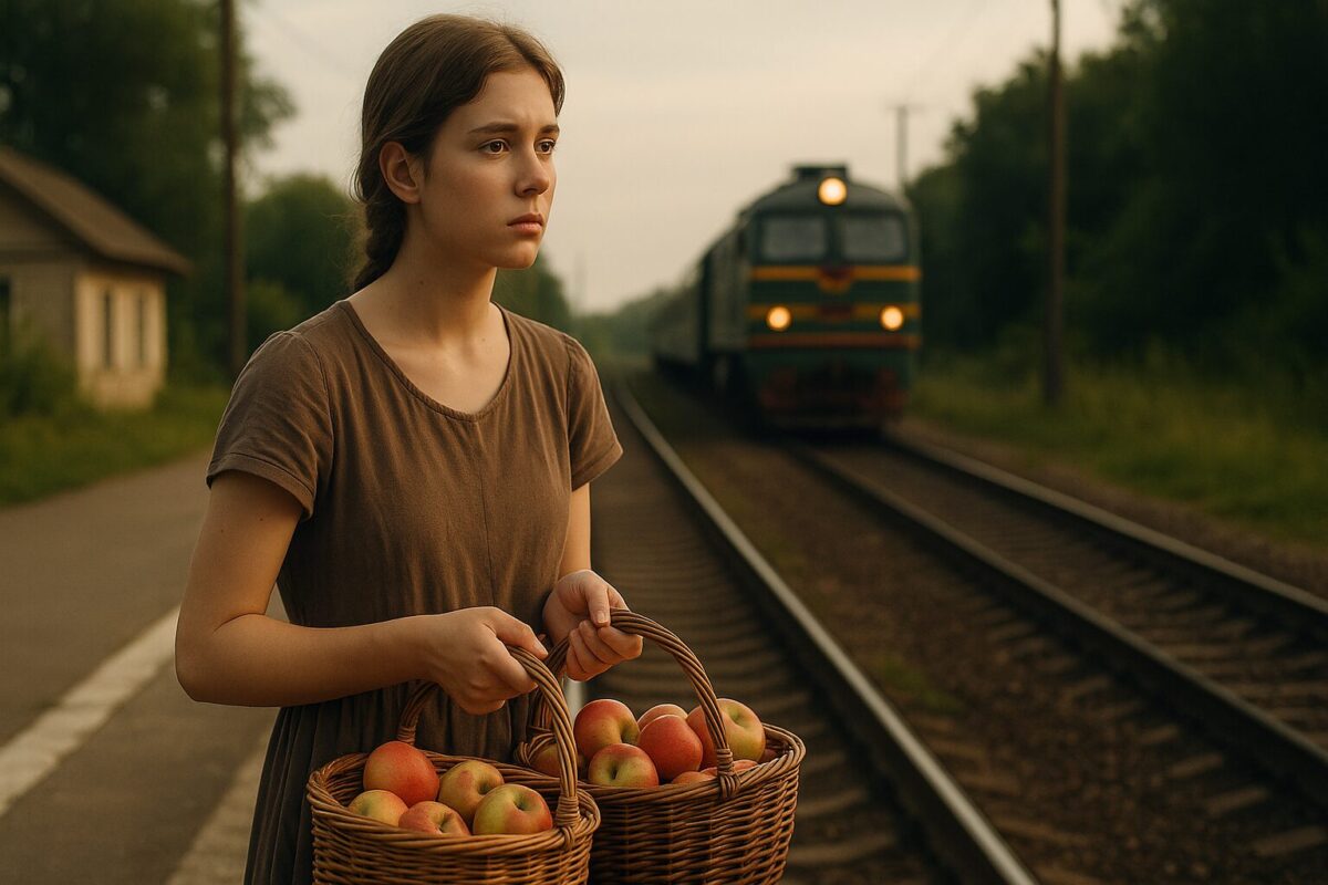 Дочь уехала от матери - девушка с корзинами на платформе