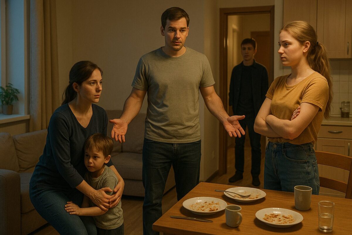 Женщина 32 лет (Елена), славянской внешности, русоволосая, со сдержанным выражением лица, одета в домашнюю повседневную одежду (джинсы и свитер)