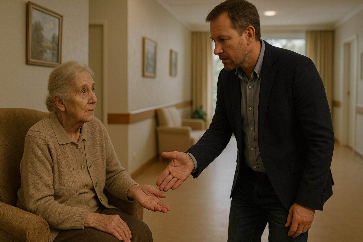 Мать в пансионате отказывает сыну в передаче ключей от проданной квартиры. Пожилая женщина в кресле