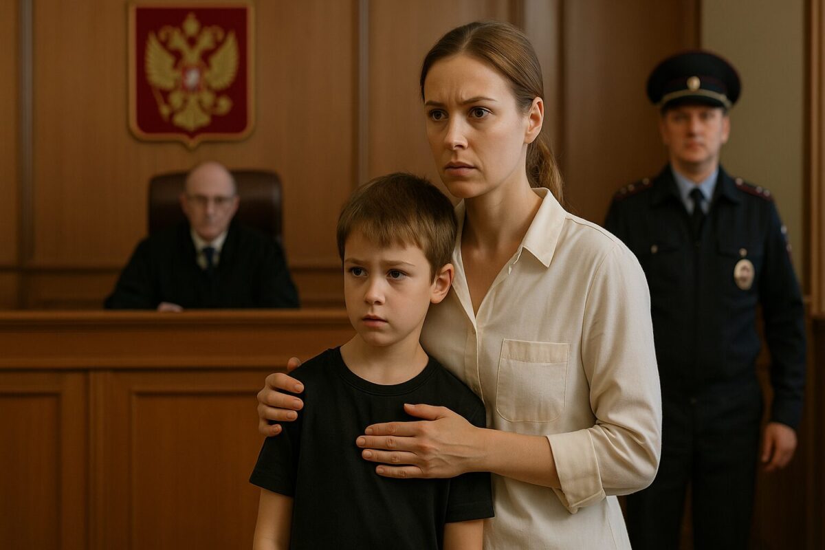 Борьба за ребёнка в суде — мать с сыном на бракоразводном процессе