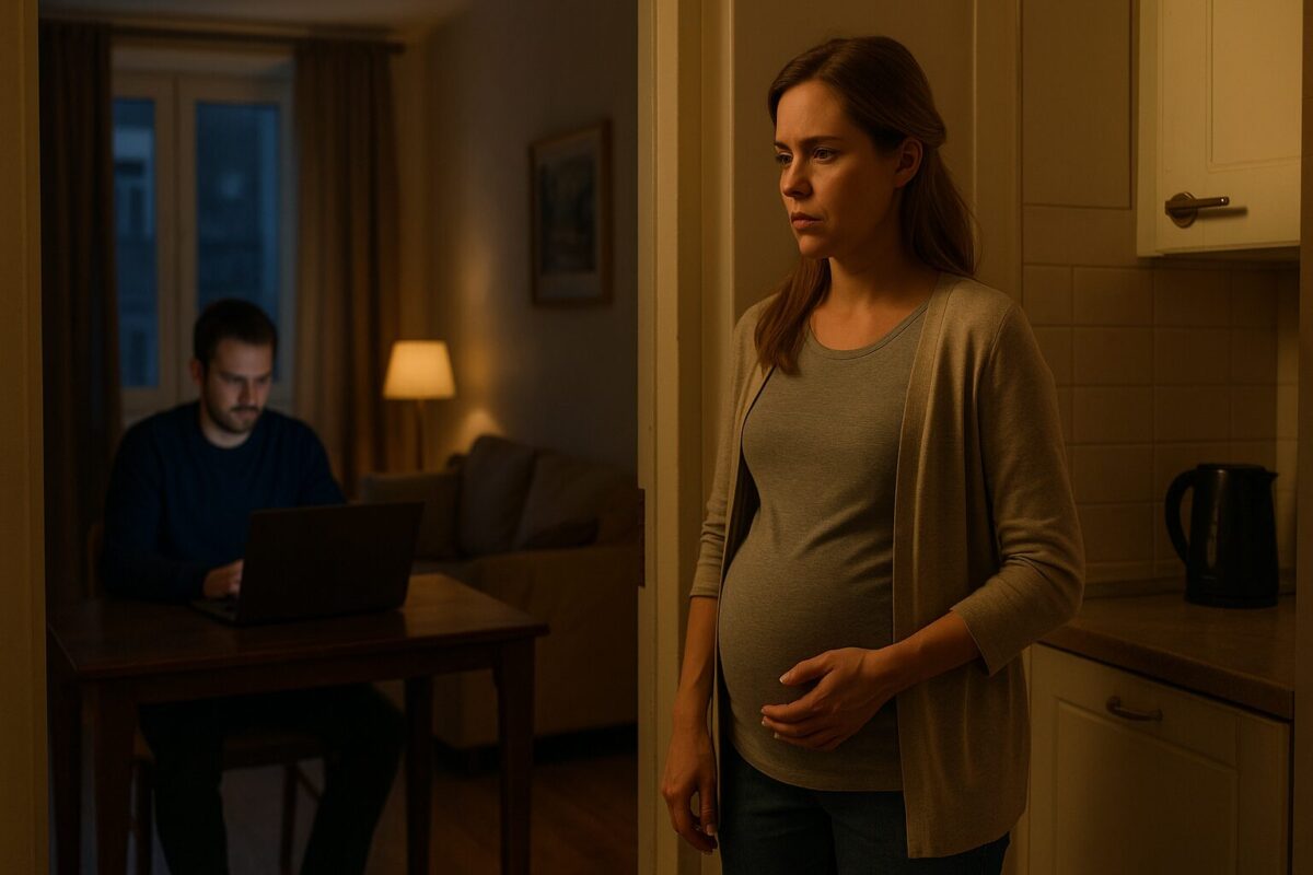 Не у нас, а у тебя — беременная жена в дверях кухни, муж у ноутбука в комнате