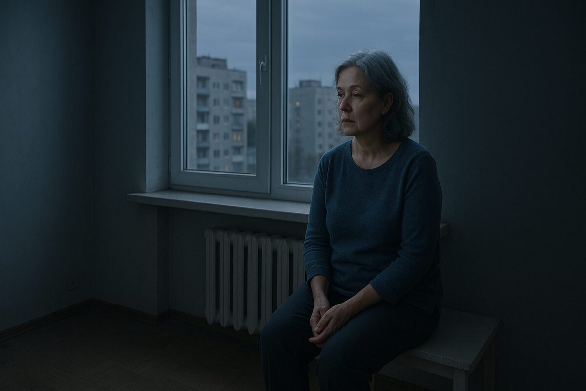 Пожилая женщина одна в квартире у окна