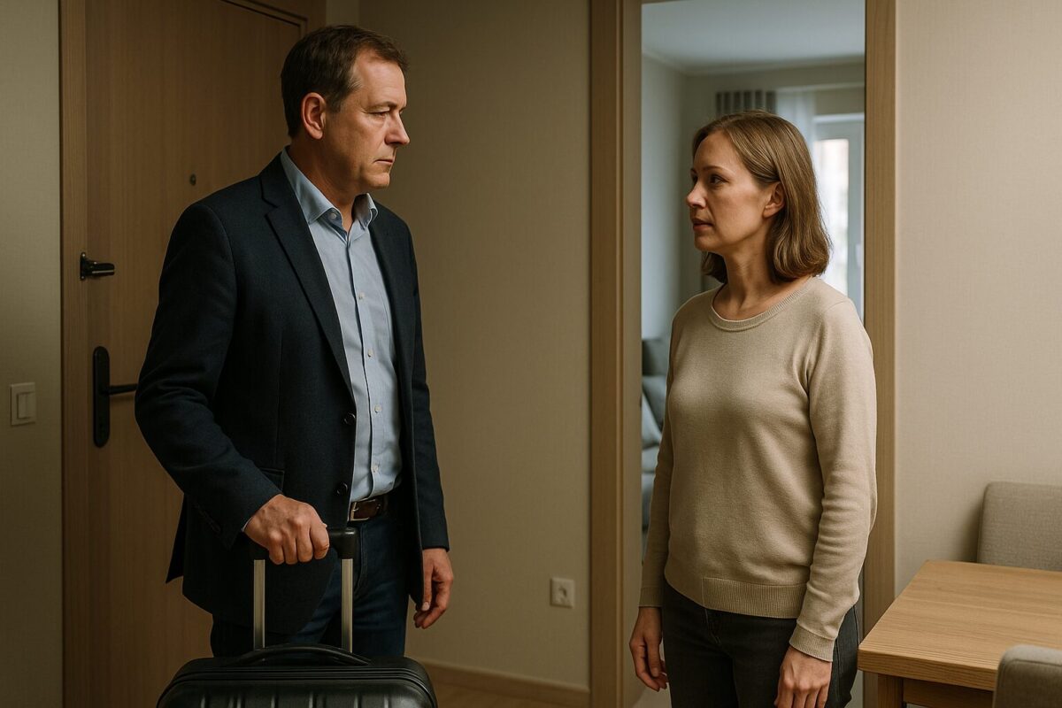 Супружеская пара средних лет обсуждает отношения в квартире