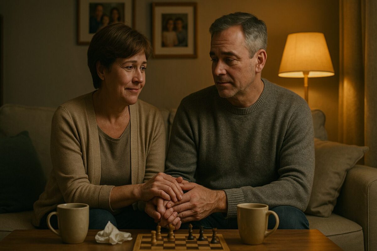 Супружеская пара обнимает друг друга, пережив кризис недоверия