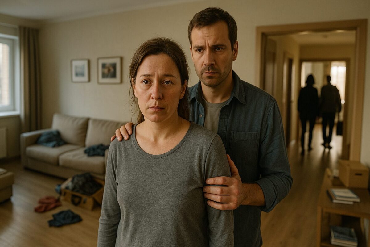 Уставшая женщина в квартире после визита родственников мужа, атмосфера напряжения и облегчения