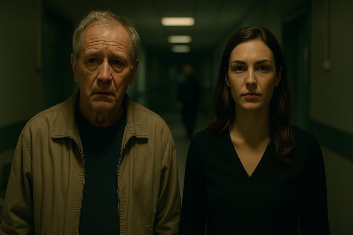 Пожилой мужчина и молодая женщина в больничном коридоре, момент, меняющий жизни