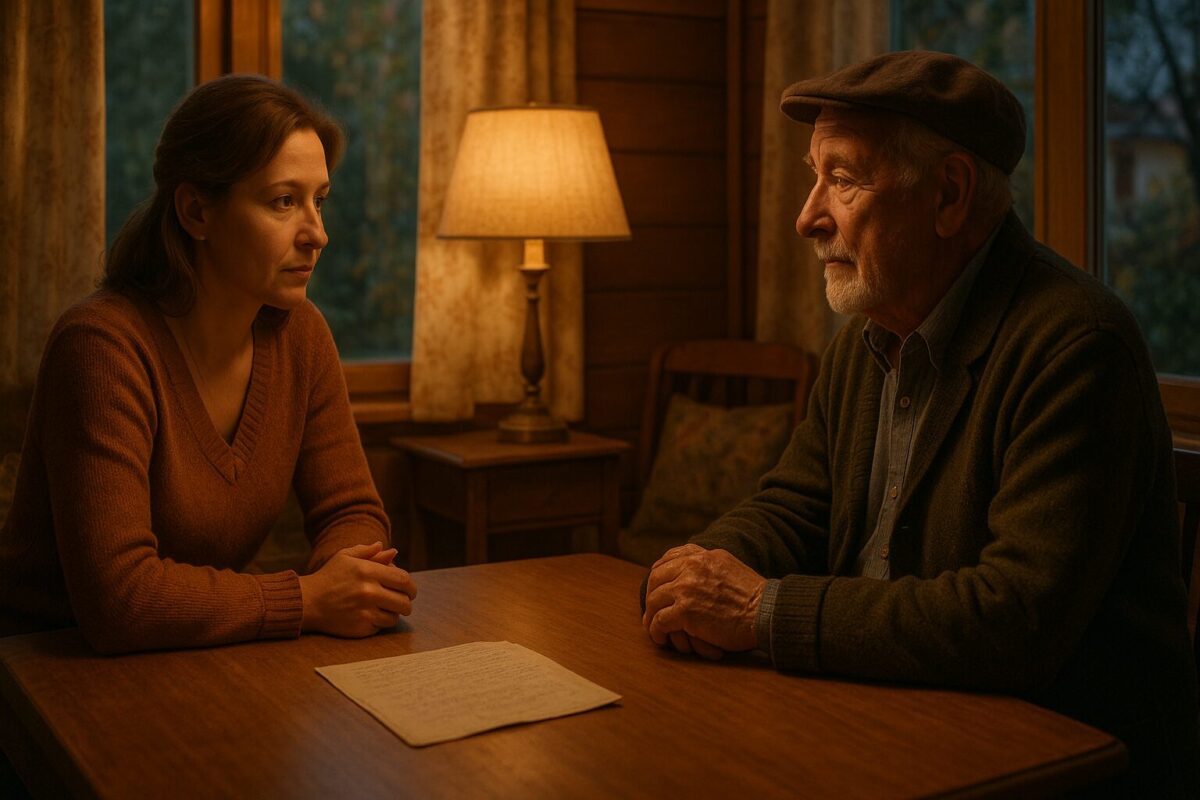 Наталья и Семён Ильич сидят за столом в уютной комнате, погруженные в разговор