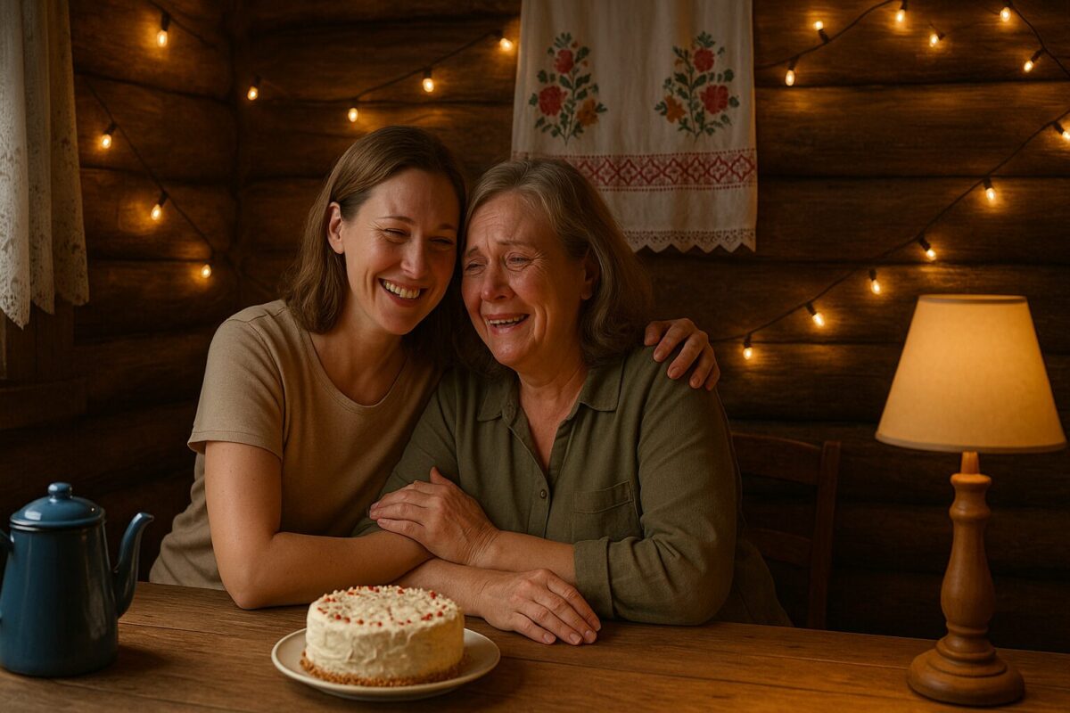Примирение забытой матери и невестки за праздничным столом в деревенском доме