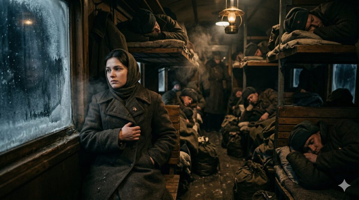 Женщина в военном поезде прижимает руку к карману пальто — трогательный рассказ главами о верности и выборе