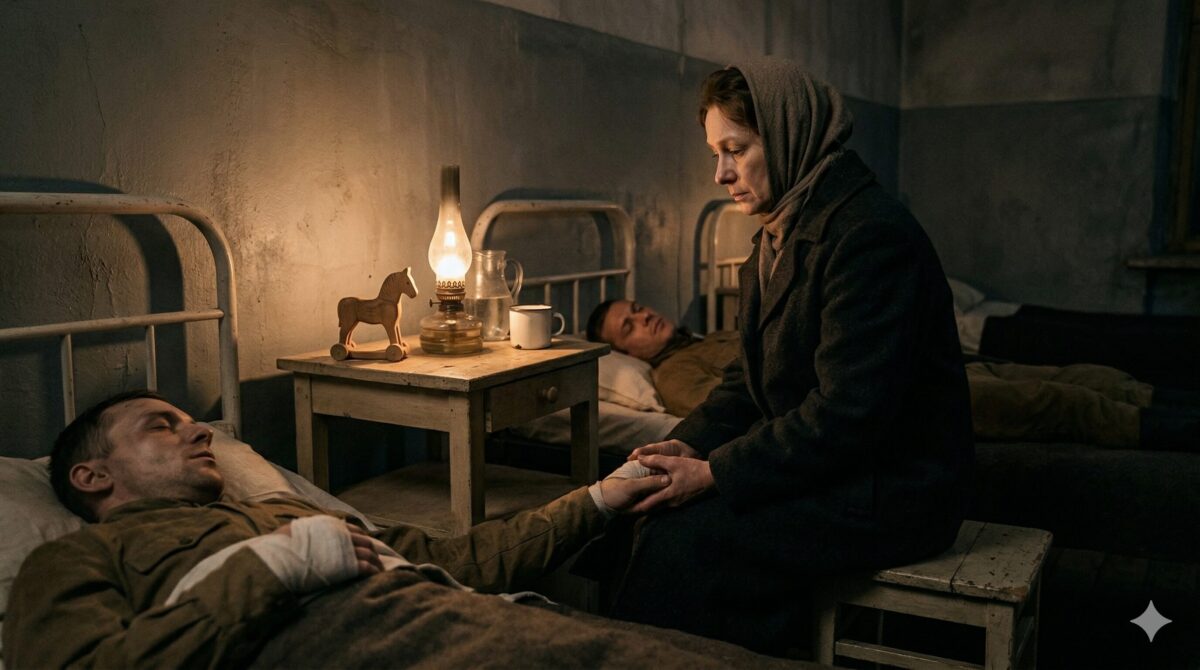 Женщина держит руку раненого мужа в госпитальной палате — трогательный рассказ о настоящей любви на войне