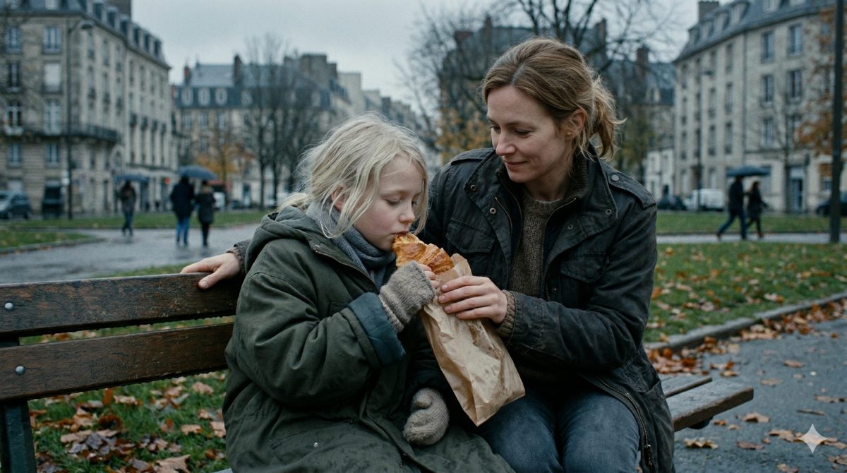 Женщина и девочка сидят на скамейке осенним вечером. Трогательная жизненная история об обретении семьи.