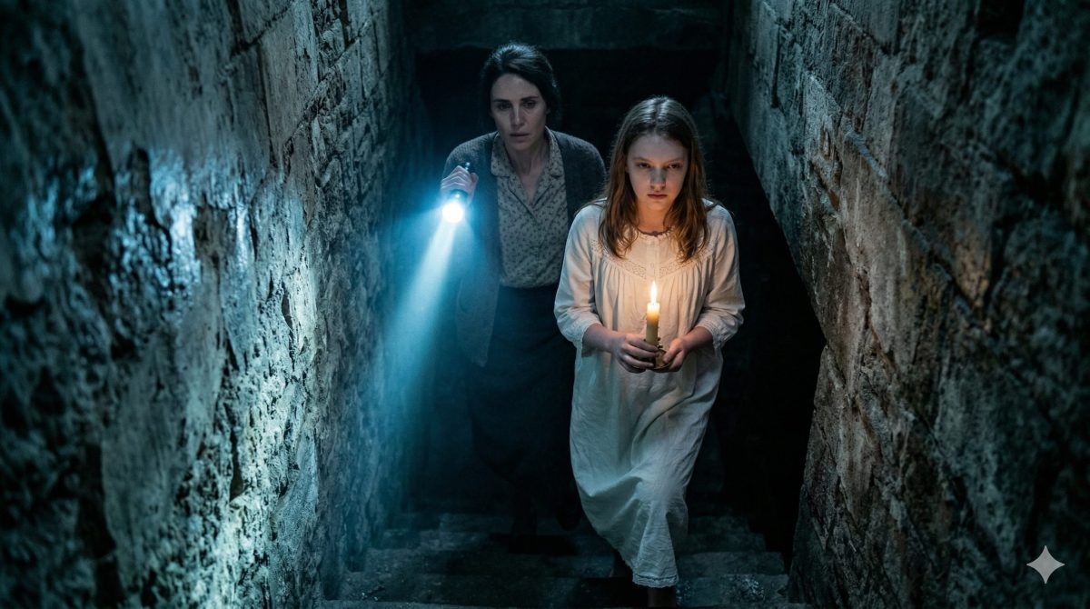 Мать и дочь спускаются в темный подвал старого дома. Мистические жизненные истории.