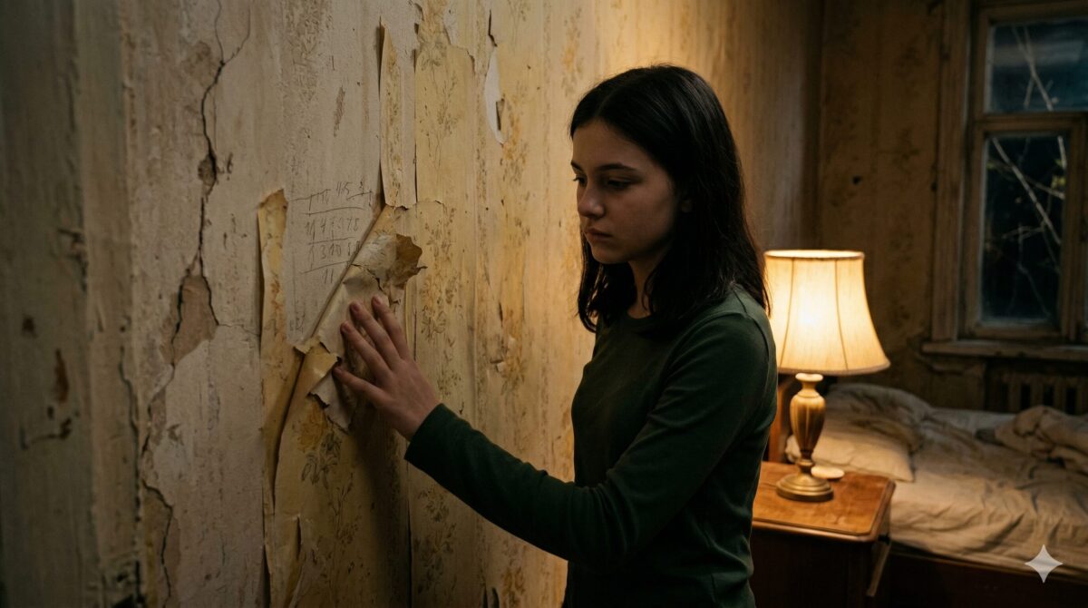 Девочка-подросток трогает старые обои в полутьме комнаты. Захватывающая семейная тайна рассказ.