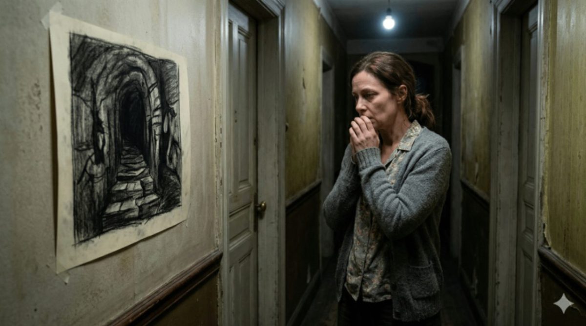 Встревоженная мать смотрит на жуткий рисунок подвала, нарисованный дочерью. Читать истории с продолжением.