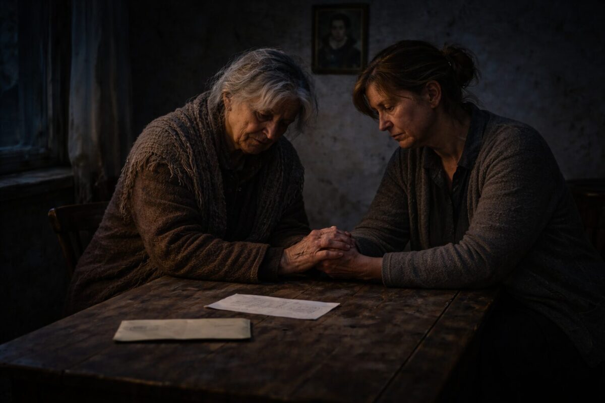 Мать и дочь держатся за руки после похоронки — семейная драма потери