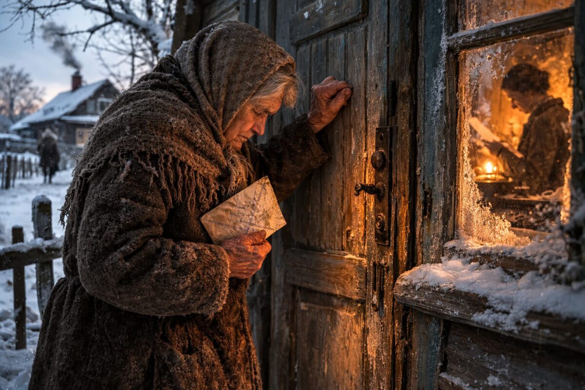 Пожилая женщина у закрытой двери — семейная драма военных лет
