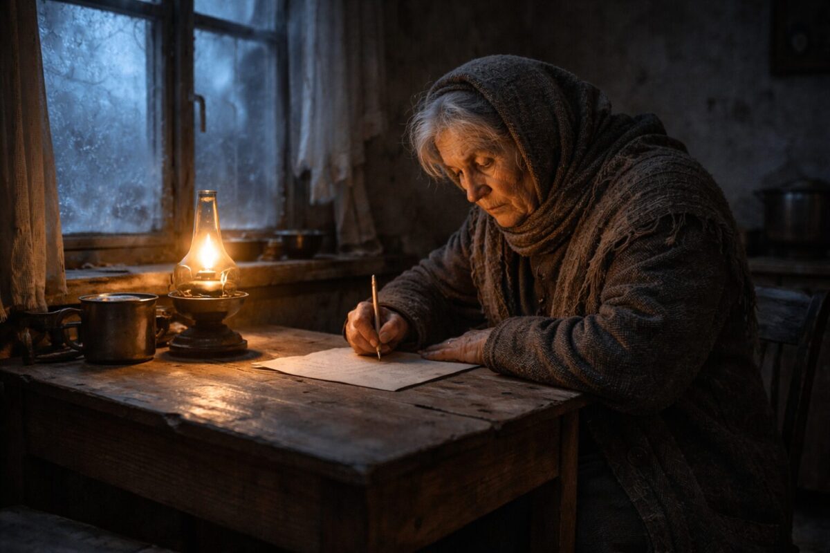 Пожилая женщина пишет письмо внучке — семейная драма военных лет
