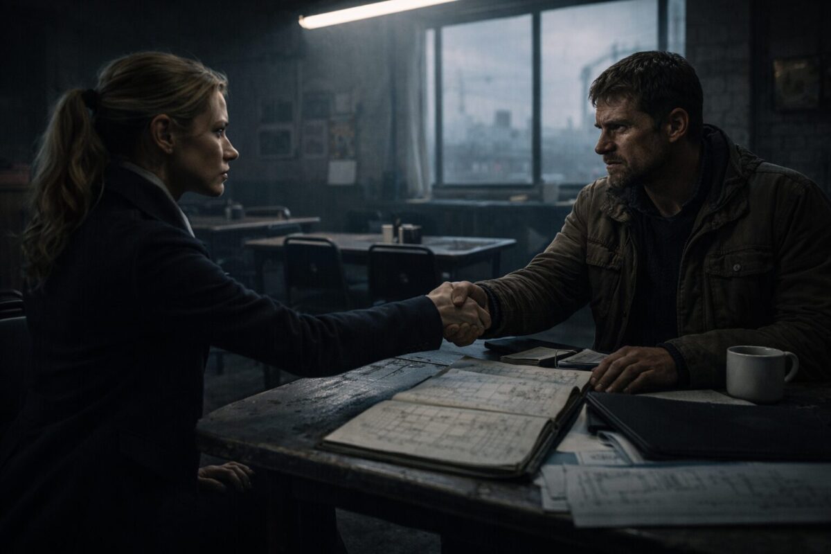 Женщина и мужчина заключают напряженное перемирие в мрачном кафе