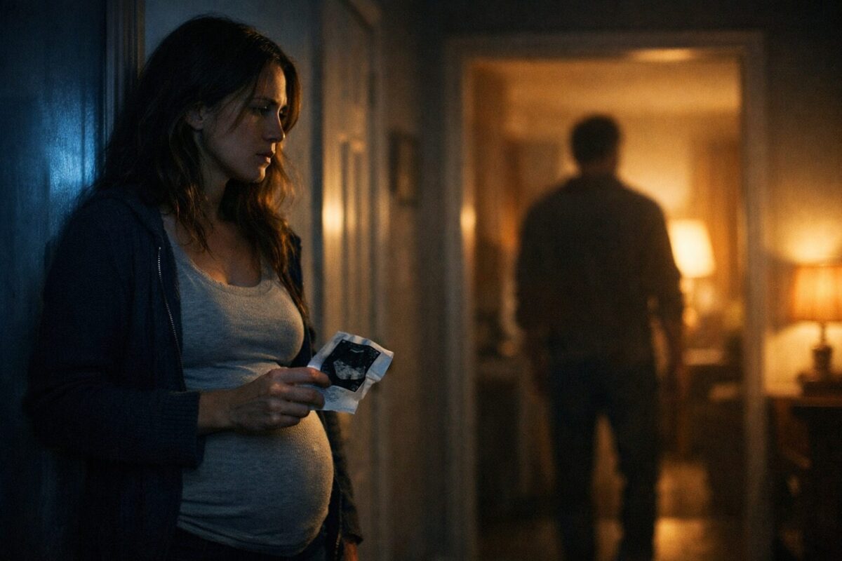 Беременная женщина в коридоре держит снимок УЗИ, измена мужа рассказ