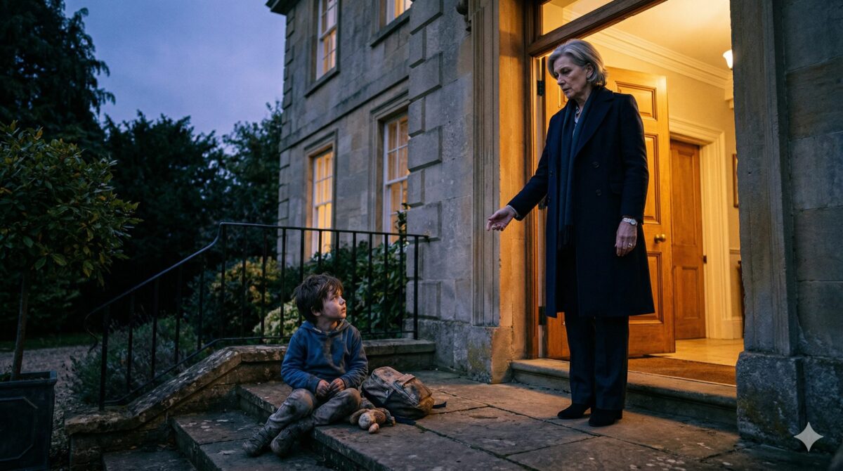 Сильная женщина на пороге дома смотрит на незнакомого мальчика — кадр к рассказу о материнстве и одиночестве