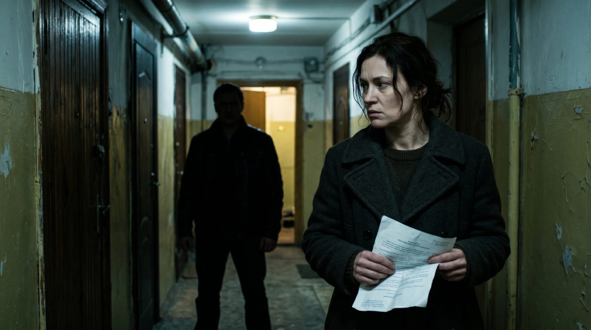 Женщина с документами решительно пресекает манипуляции в темном коридоре. Семейная драма рассказ о защите себя.