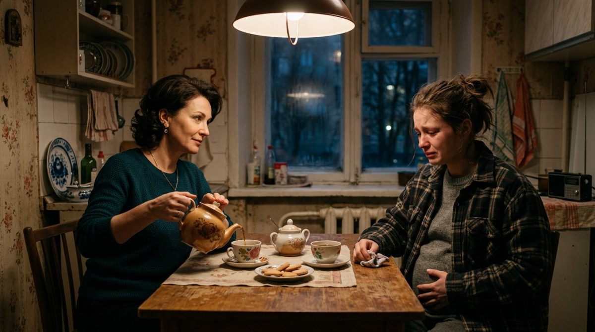 Две женщины за кухонным столом обсуждают прошлое. Жизненные истории о прощении и дружбе.