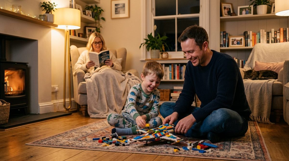 Денис и Костик строят космический корабль — символ новой семьи, где помощь всегда рядом