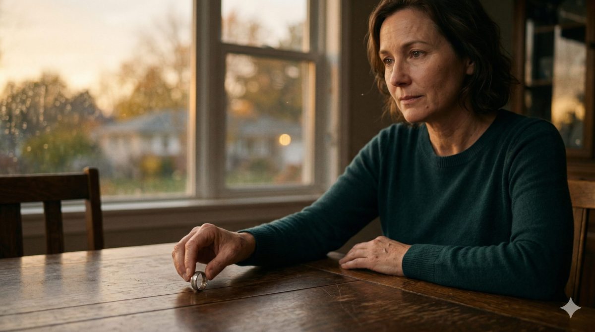 Женщина оставляет обручальное кольцо на столе, отпуская прошлое. Трогательная жизненная история о предательстве.