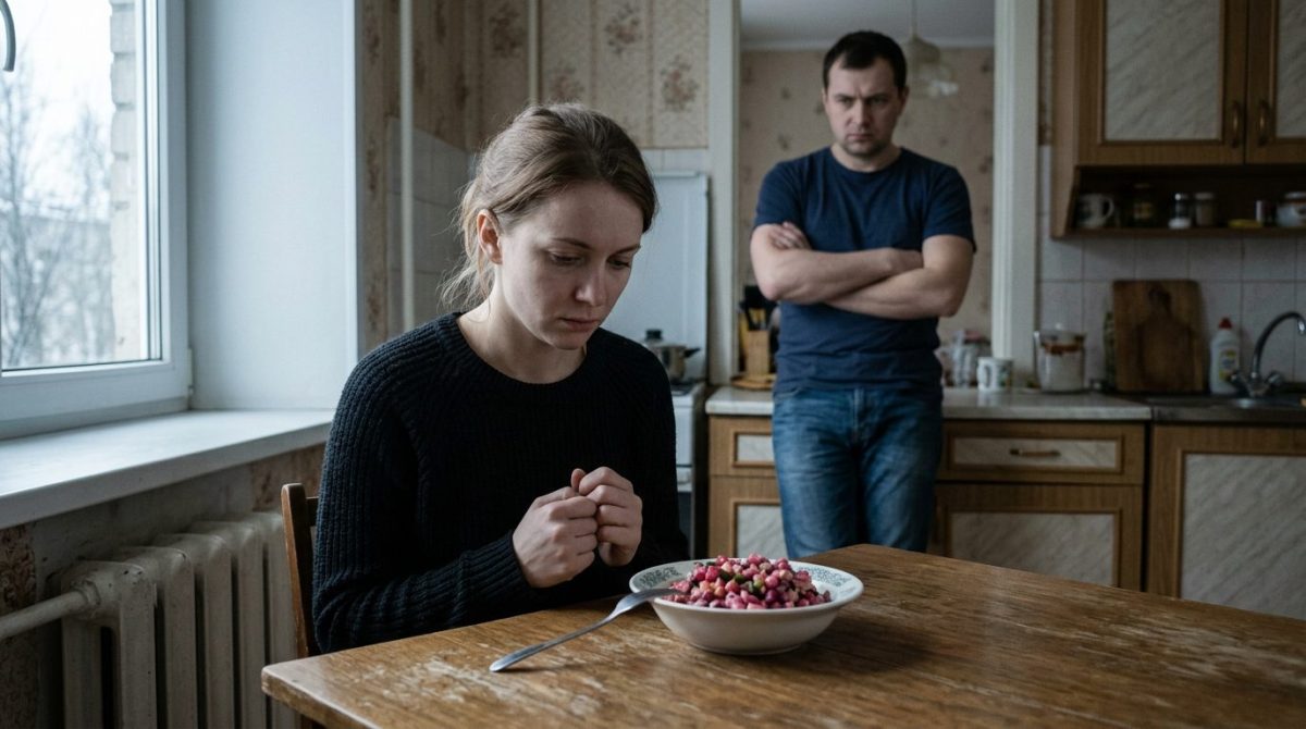 Семейный конфликт рассказ: женщина с салатом под давлением критики мужчины