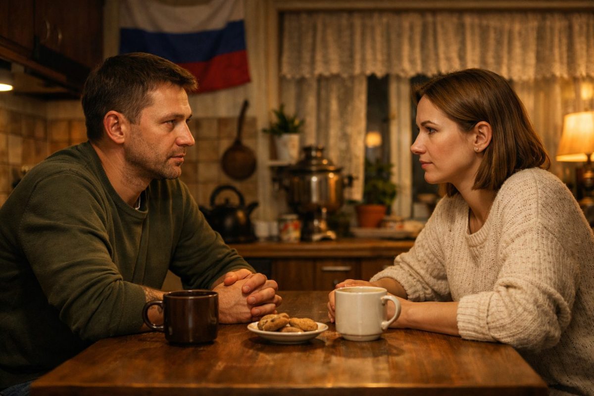 Игорь и Оля обсуждают важный вопрос на кухне — момент принятия решения о границах в семье