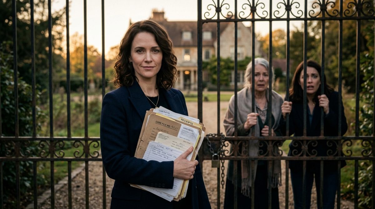 Женщина с документами на фоне загородного дома, жизненная история о свекрови и невестке.