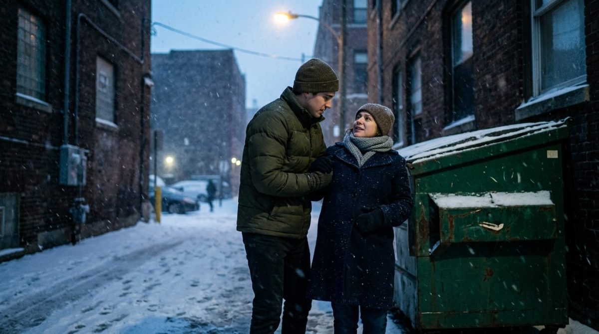 Илья помогает замерзшей Вере подняться — момент спасения в метель