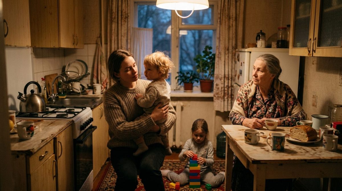 Женская история рассказ: мать наблюдает за дочерью с детьми на кухне